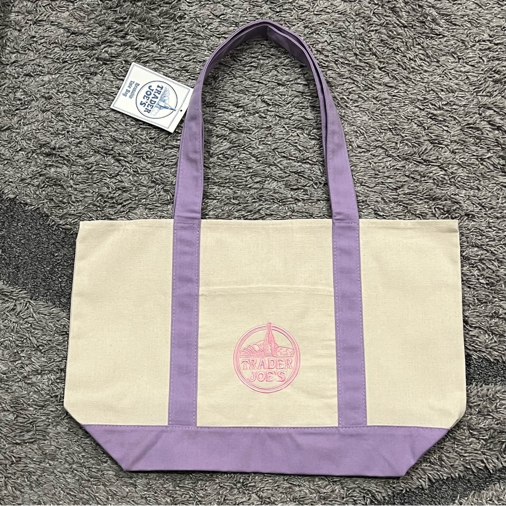 Trader Joe's Large Lavender Canvas Tote - Picture 2 of 2